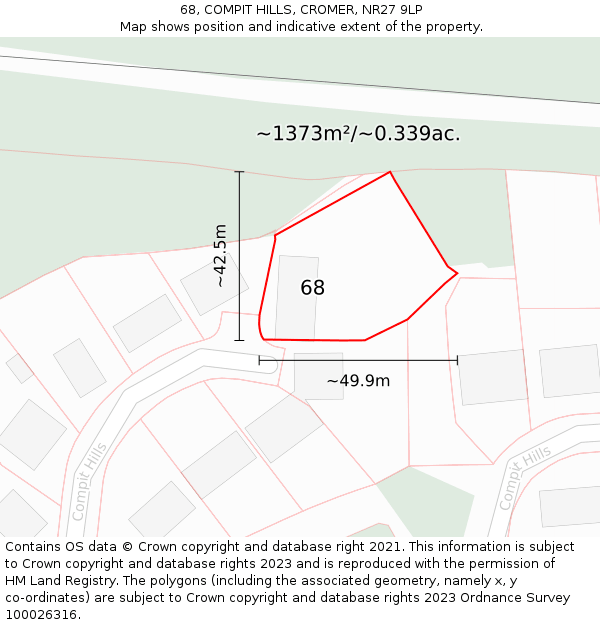 68, COMPIT HILLS, CROMER, NR27 9LP: Plot and title map