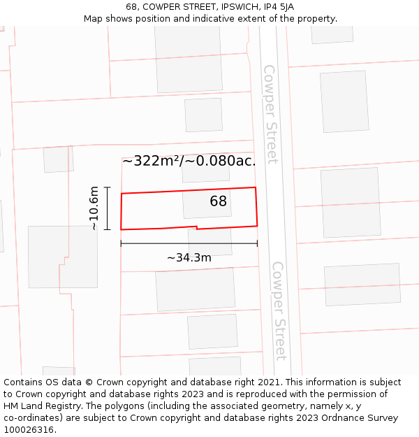 68, COWPER STREET, IPSWICH, IP4 5JA: Plot and title map