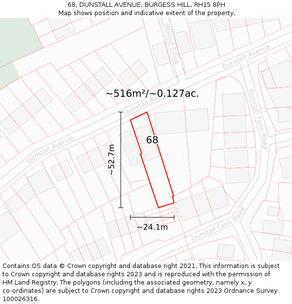 68, DUNSTALL AVENUE, BURGESS HILL, RH15 8PH: Plot and title map