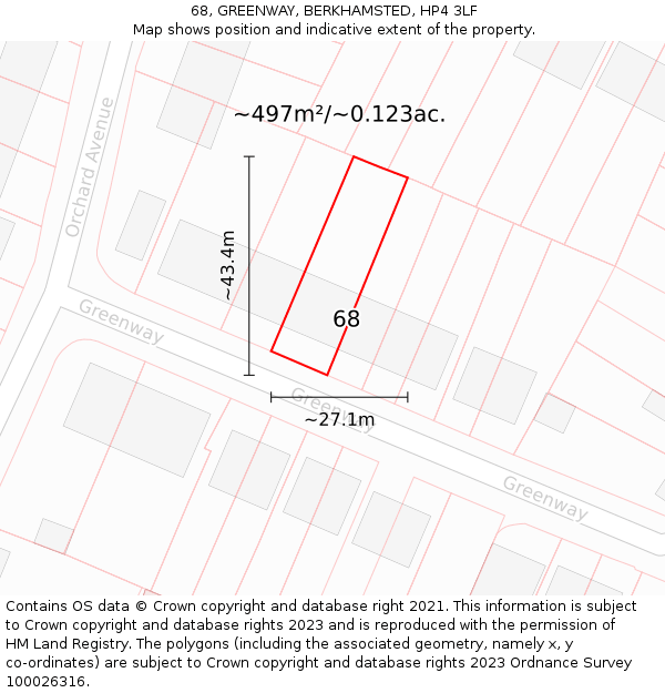 68, GREENWAY, BERKHAMSTED, HP4 3LF: Plot and title map