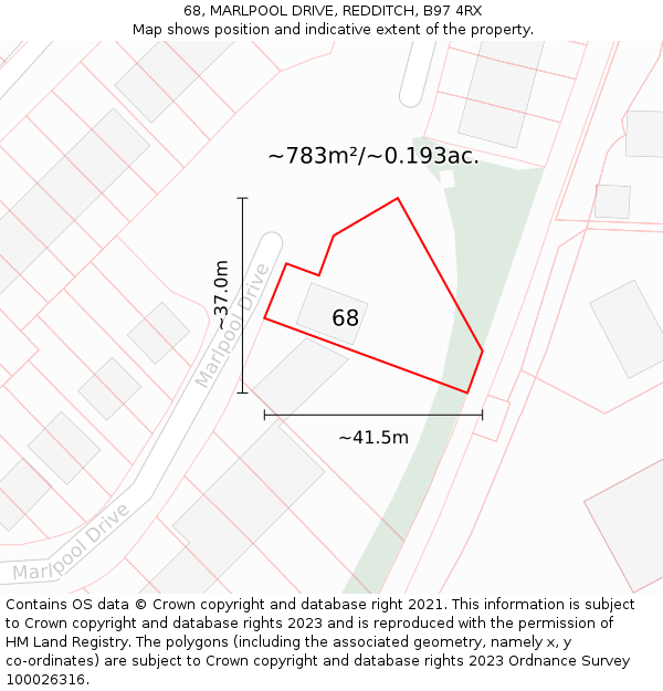 68, MARLPOOL DRIVE, REDDITCH, B97 4RX: Plot and title map