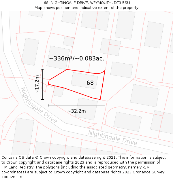 68, NIGHTINGALE DRIVE, WEYMOUTH, DT3 5SU: Plot and title map