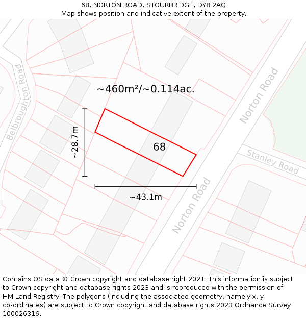 68, NORTON ROAD, STOURBRIDGE, DY8 2AQ: Plot and title map