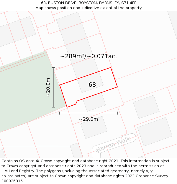 68, RUSTON DRIVE, ROYSTON, BARNSLEY, S71 4FP: Plot and title map