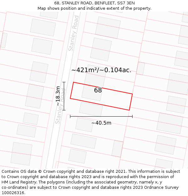 68, STANLEY ROAD, BENFLEET, SS7 3EN: Plot and title map