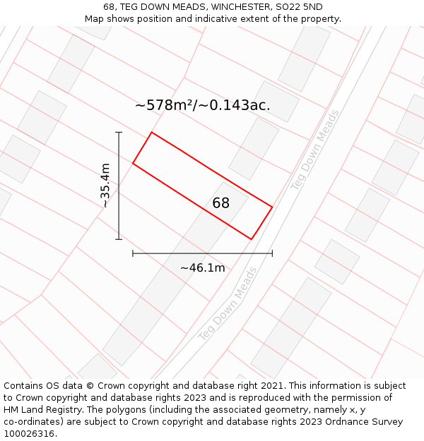 68, TEG DOWN MEADS, WINCHESTER, SO22 5ND: Plot and title map