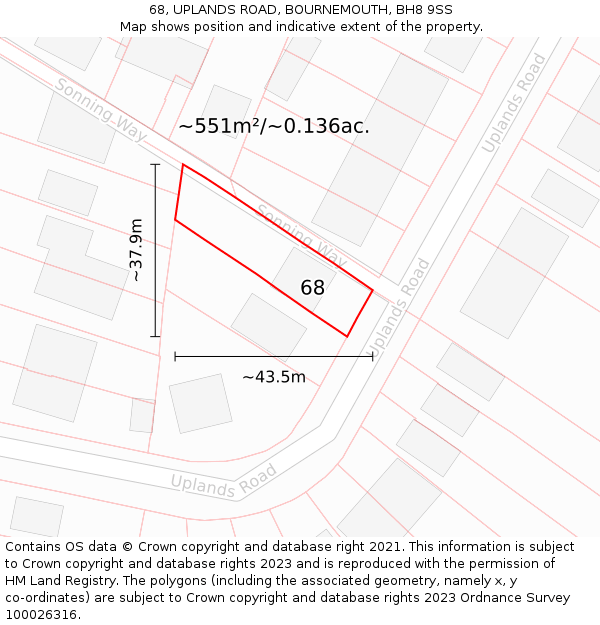 68, UPLANDS ROAD, BOURNEMOUTH, BH8 9SS: Plot and title map