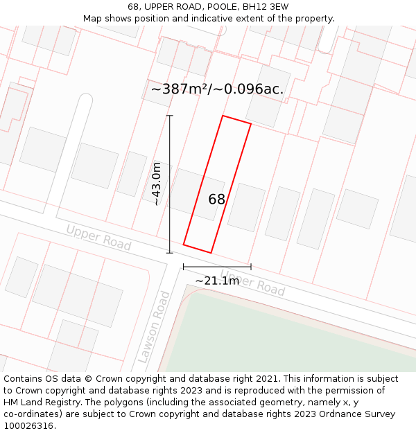 68, UPPER ROAD, POOLE, BH12 3EW: Plot and title map