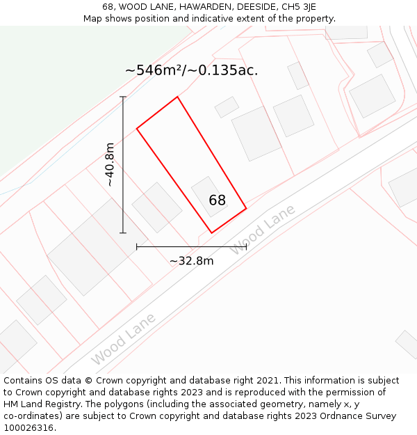 68, WOOD LANE, HAWARDEN, DEESIDE, CH5 3JE: Plot and title map