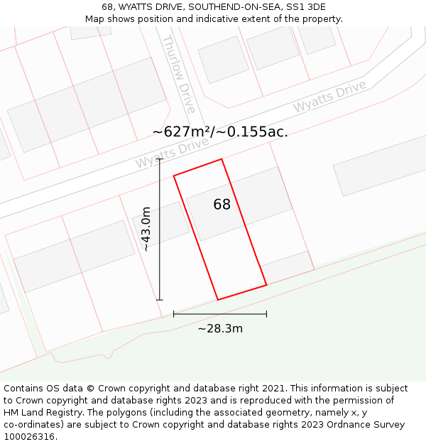 68, WYATTS DRIVE, SOUTHEND-ON-SEA, SS1 3DE: Plot and title map