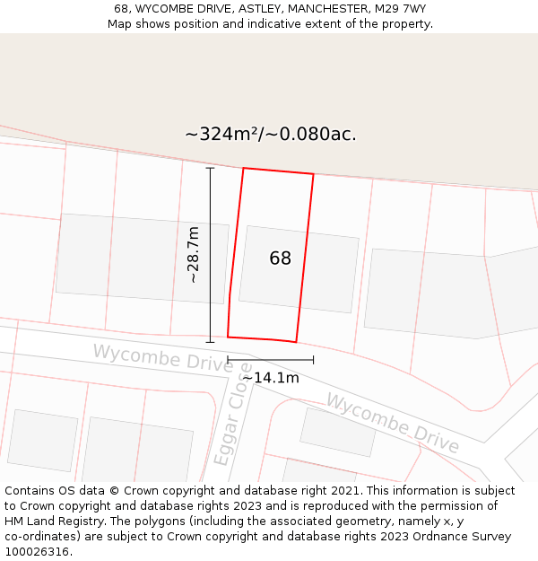 68, WYCOMBE DRIVE, ASTLEY, MANCHESTER, M29 7WY: Plot and title map