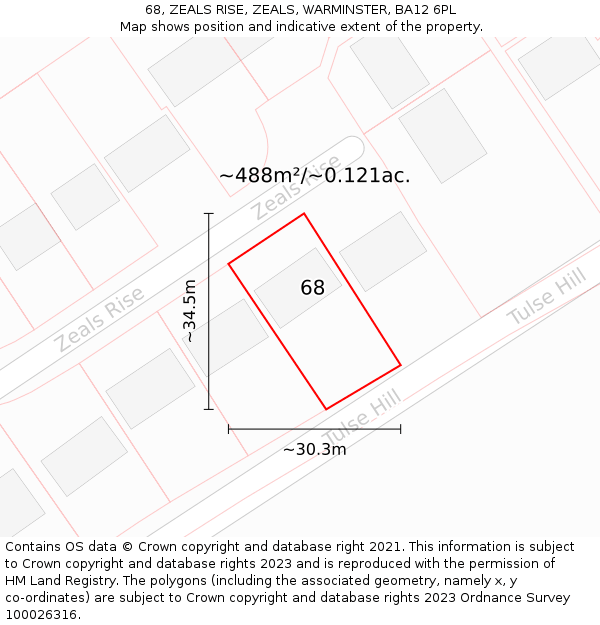 68, ZEALS RISE, ZEALS, WARMINSTER, BA12 6PL: Plot and title map