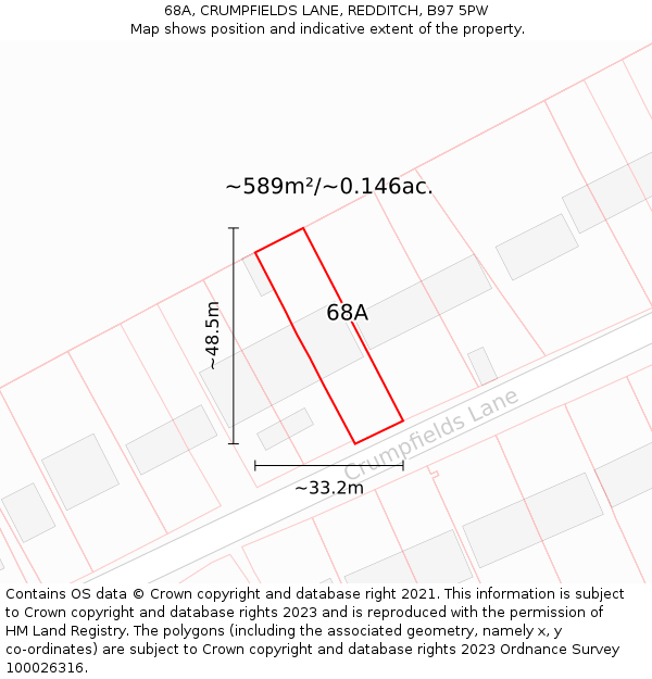 68A, CRUMPFIELDS LANE, REDDITCH, B97 5PW: Plot and title map