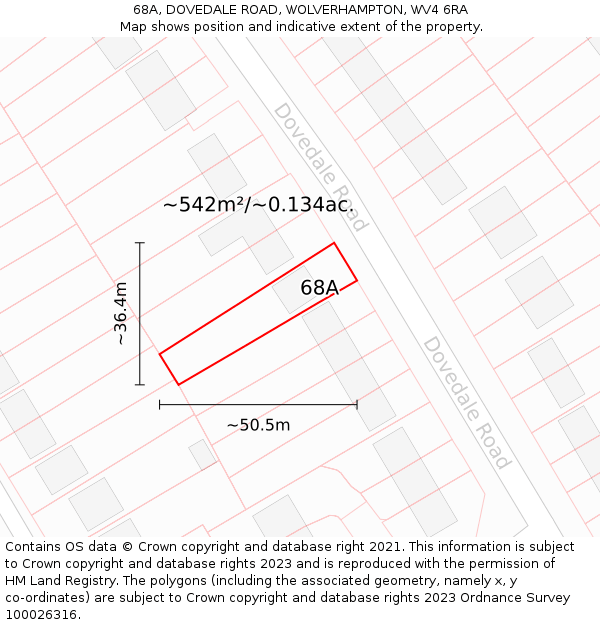 68A, DOVEDALE ROAD, WOLVERHAMPTON, WV4 6RA: Plot and title map