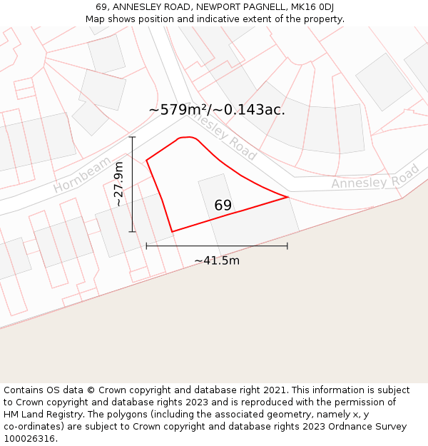 69, ANNESLEY ROAD, NEWPORT PAGNELL, MK16 0DJ: Plot and title map