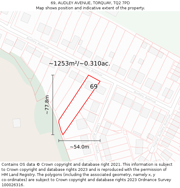 69, AUDLEY AVENUE, TORQUAY, TQ2 7PD: Plot and title map