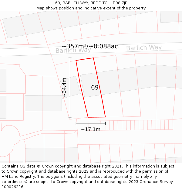 69, BARLICH WAY, REDDITCH, B98 7JP: Plot and title map