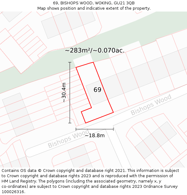 69, BISHOPS WOOD, WOKING, GU21 3QB: Plot and title map