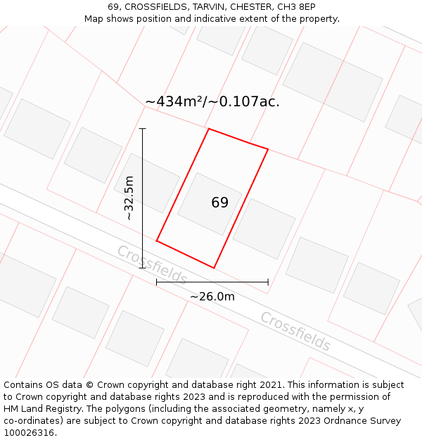 69, CROSSFIELDS, TARVIN, CHESTER, CH3 8EP: Plot and title map