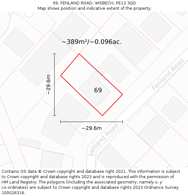 69, FENLAND ROAD, WISBECH, PE13 3QD: Plot and title map