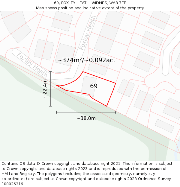 69, FOXLEY HEATH, WIDNES, WA8 7EB: Plot and title map