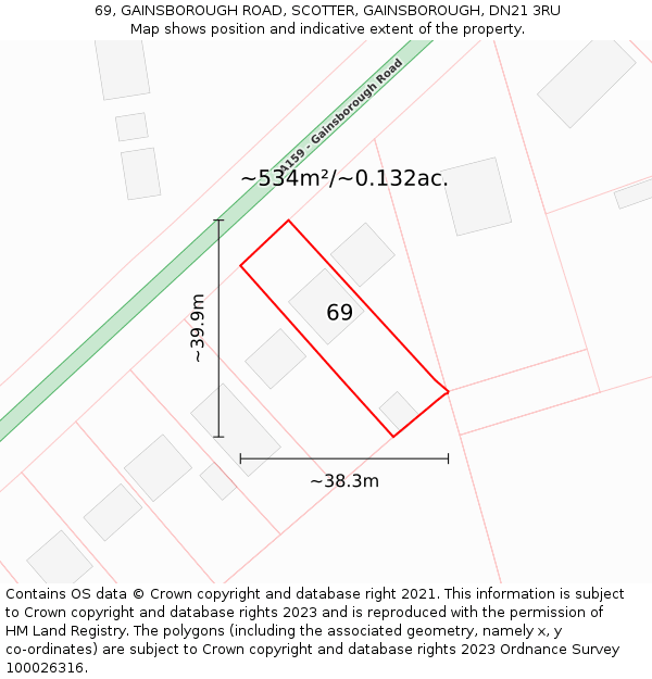 69, GAINSBOROUGH ROAD, SCOTTER, GAINSBOROUGH, DN21 3RU: Plot and title map