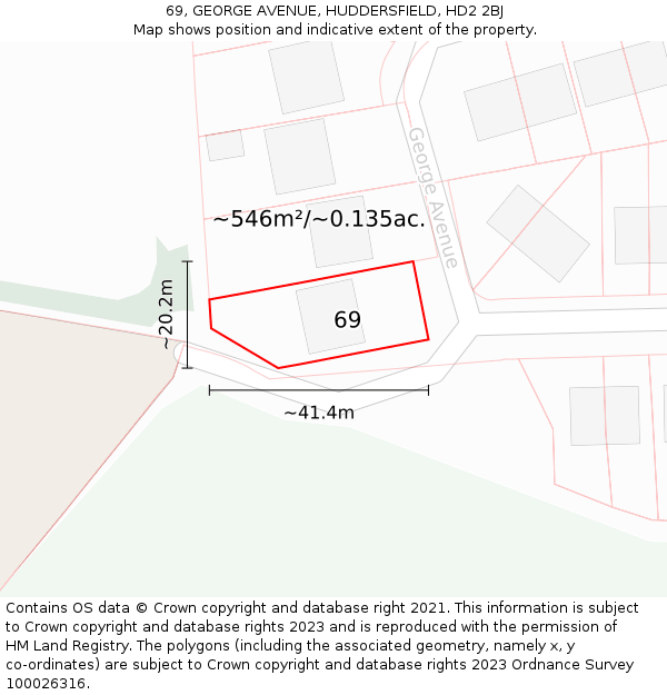 69, GEORGE AVENUE, HUDDERSFIELD, HD2 2BJ: Plot and title map