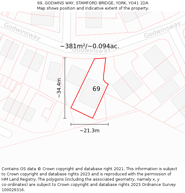 69, GODWINS WAY, STAMFORD BRIDGE, YORK, YO41 1DA: Plot and title map