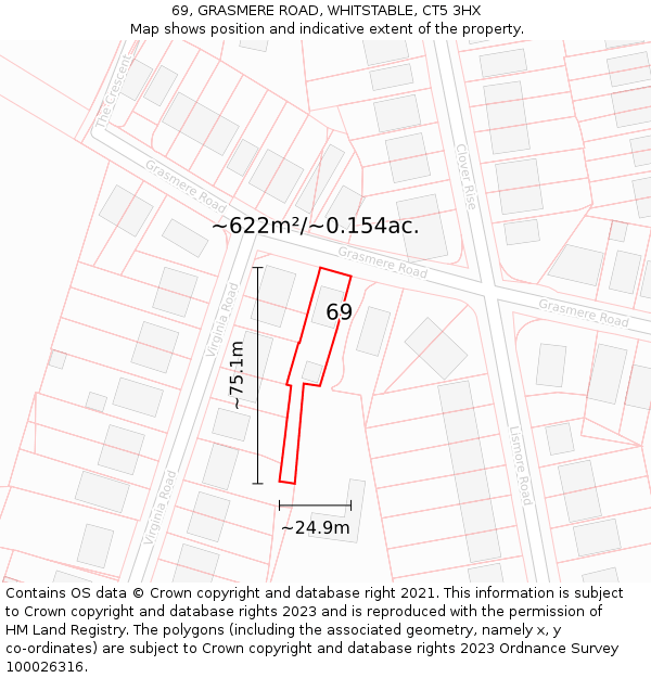 69, GRASMERE ROAD, WHITSTABLE, CT5 3HX: Plot and title map