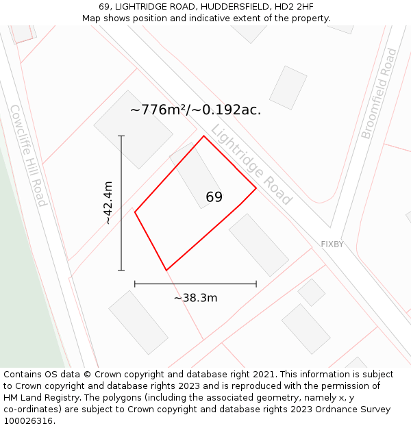 69, LIGHTRIDGE ROAD, HUDDERSFIELD, HD2 2HF: Plot and title map