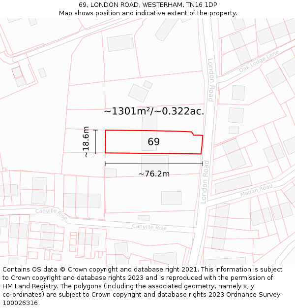 69, LONDON ROAD, WESTERHAM, TN16 1DP: Plot and title map