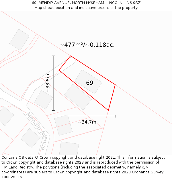 69, MENDIP AVENUE, NORTH HYKEHAM, LINCOLN, LN6 9SZ: Plot and title map