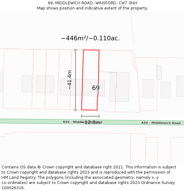 69, MIDDLEWICH ROAD, WINSFORD, CW7 3NH: Plot and title map