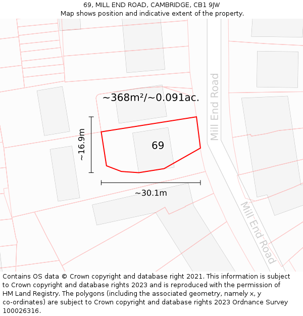 69, MILL END ROAD, CAMBRIDGE, CB1 9JW: Plot and title map