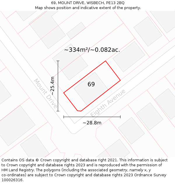 69, MOUNT DRIVE, WISBECH, PE13 2BQ: Plot and title map