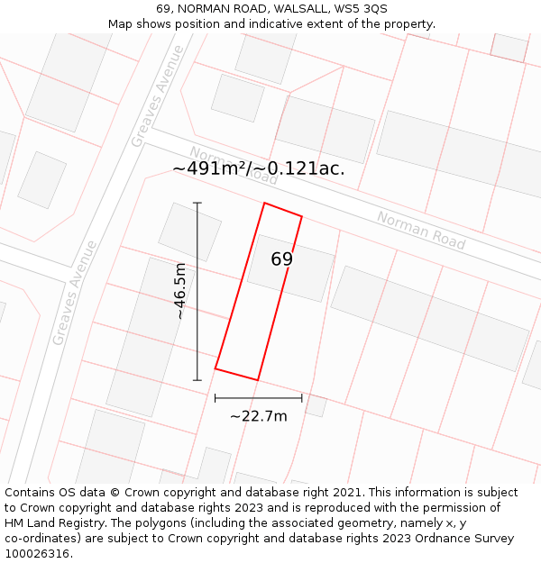 69, NORMAN ROAD, WALSALL, WS5 3QS: Plot and title map