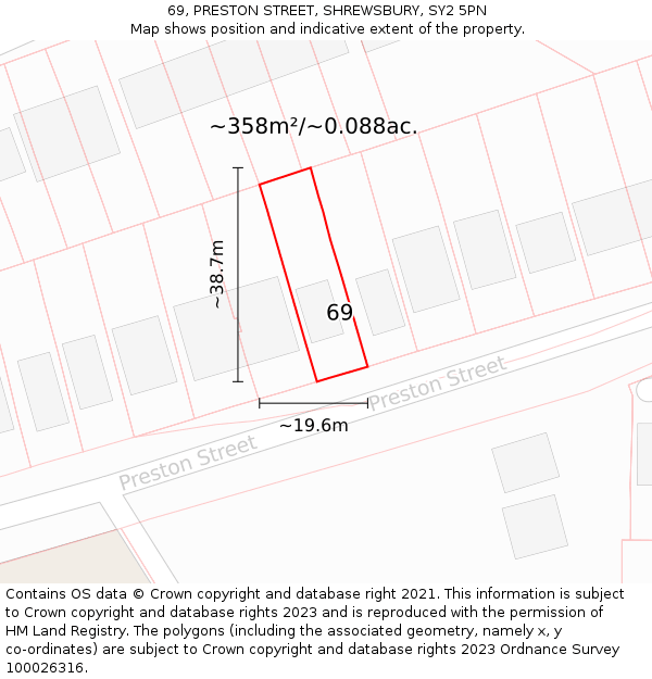 69, PRESTON STREET, SHREWSBURY, SY2 5PN: Plot and title map