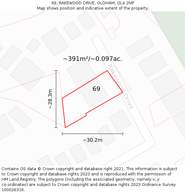 69, RAKEWOOD DRIVE, OLDHAM, OL4 2NP: Plot and title map