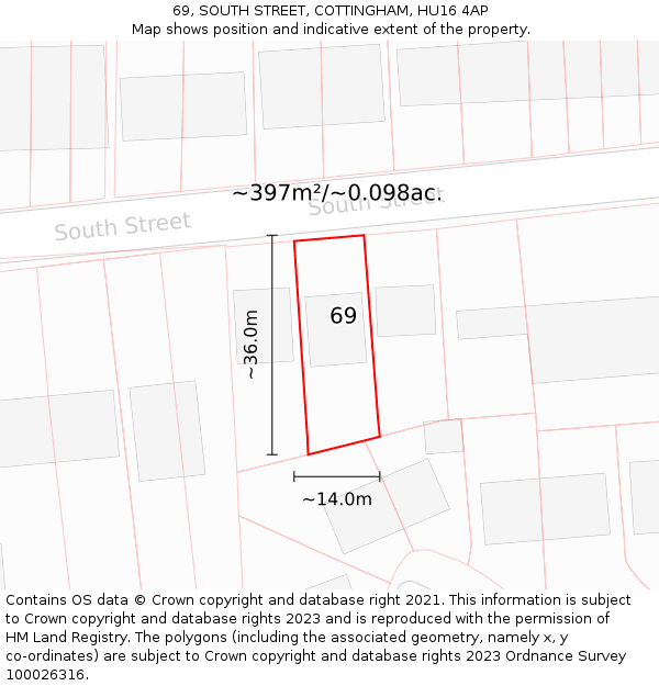 69, SOUTH STREET, COTTINGHAM, HU16 4AP: Plot and title map