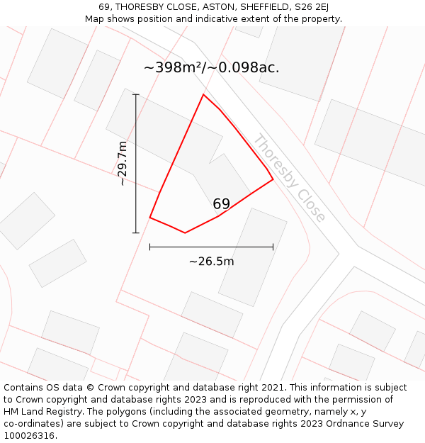 69, THORESBY CLOSE, ASTON, SHEFFIELD, S26 2EJ: Plot and title map