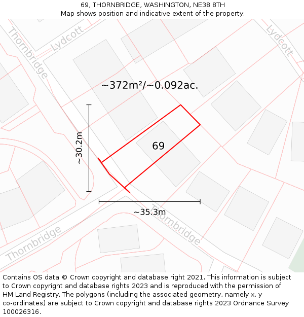 69, THORNBRIDGE, WASHINGTON, NE38 8TH: Plot and title map