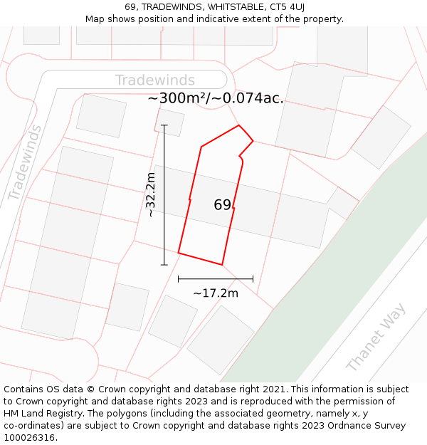 69, TRADEWINDS, WHITSTABLE, CT5 4UJ: Plot and title map