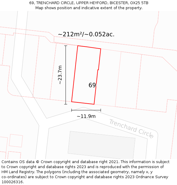 69, TRENCHARD CIRCLE, UPPER HEYFORD, BICESTER, OX25 5TB: Plot and title map