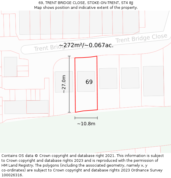 69, TRENT BRIDGE CLOSE, STOKE-ON-TRENT, ST4 8JJ: Plot and title map
