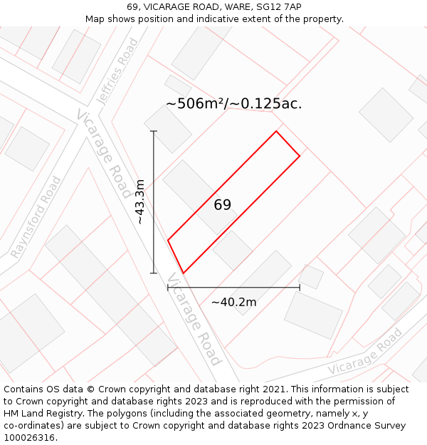 69, VICARAGE ROAD, WARE, SG12 7AP: Plot and title map