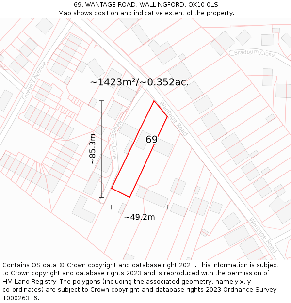 69, WANTAGE ROAD, WALLINGFORD, OX10 0LS: Plot and title map