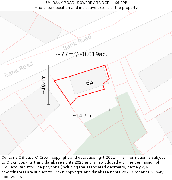 6A, BANK ROAD, SOWERBY BRIDGE, HX6 3PR: Plot and title map