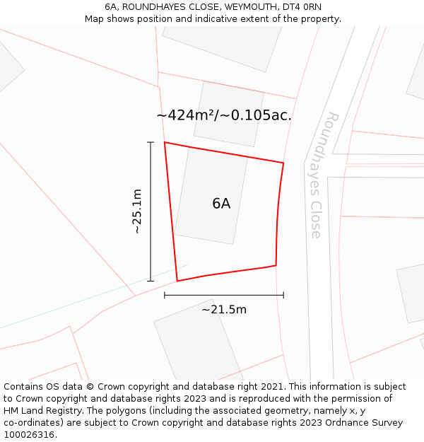 6A, ROUNDHAYES CLOSE, WEYMOUTH, DT4 0RN: Plot and title map