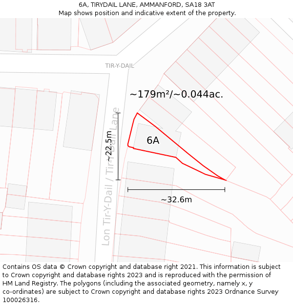 6A, TIRYDAIL LANE, AMMANFORD, SA18 3AT: Plot and title map