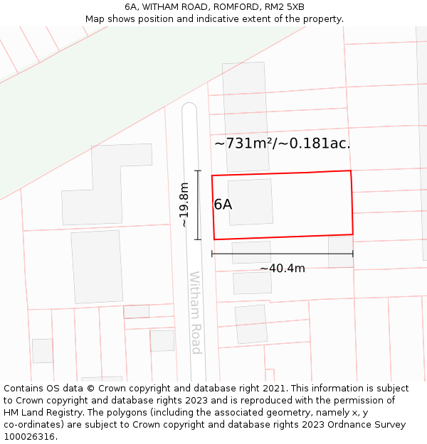 6A, WITHAM ROAD, ROMFORD, RM2 5XB: Plot and title map